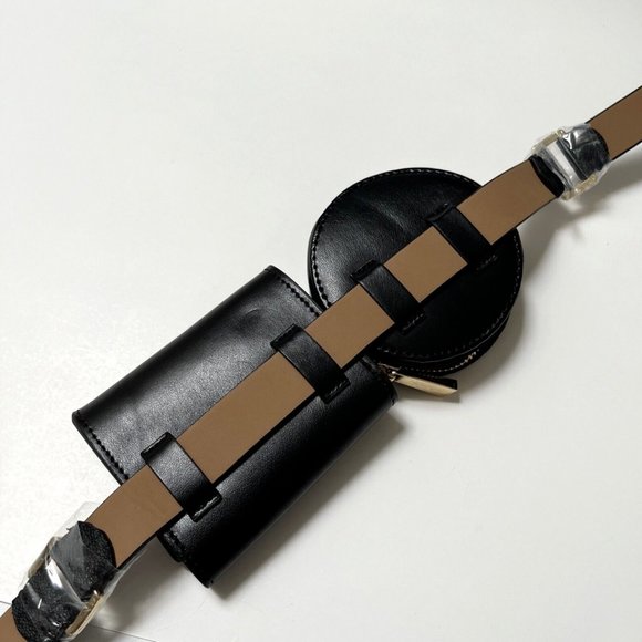 Michael Kors Double Pouch Belt Bag Black Leather MK Logo Waist Fanny Pack NWT - Picture 7 of 9